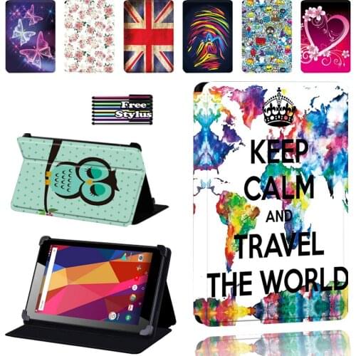 For Argos Alba 7 Inch / 8 Inch / 10 Inch - Printing PU Leather Stand Tablet Cover Protective Case + Free Stylus
