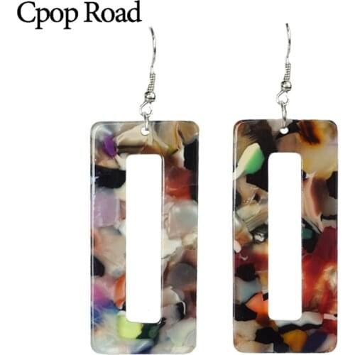 Cpop New Trendy Round Acrylic Earrings for Women Color Rectangle Gray Leopard Acetic Acid Pendant Dangle Earrings Resin Jewelry