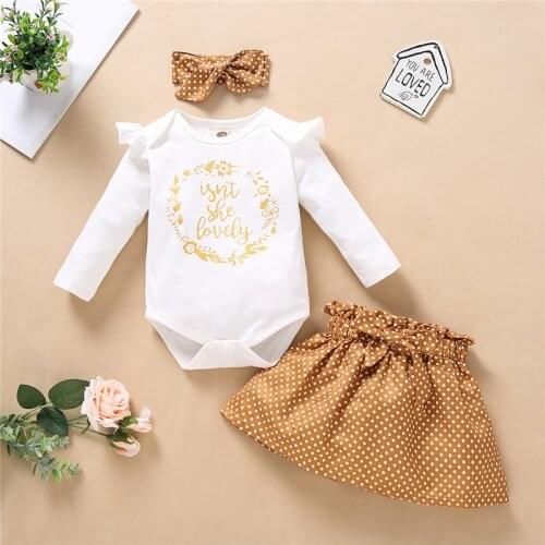 Childrens long-sleeved polka-dot suit dress romper skirt flower head suit