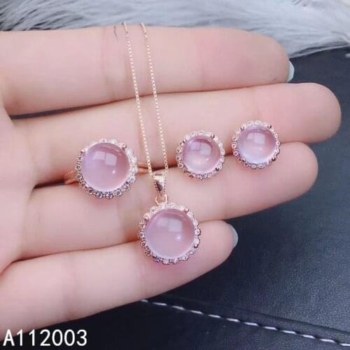 KJJEAXCMY Fine Jewelry 925 sterling silver inlaid natural Rose Quartz female ring pendant earring set fashion supports test