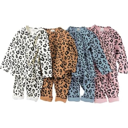 2021 New Kids Baby Girls Casual Two-piece Clothes Set Leopard Print Pullover and Leggings 0-8T Kids Pajamas Boy Clothes