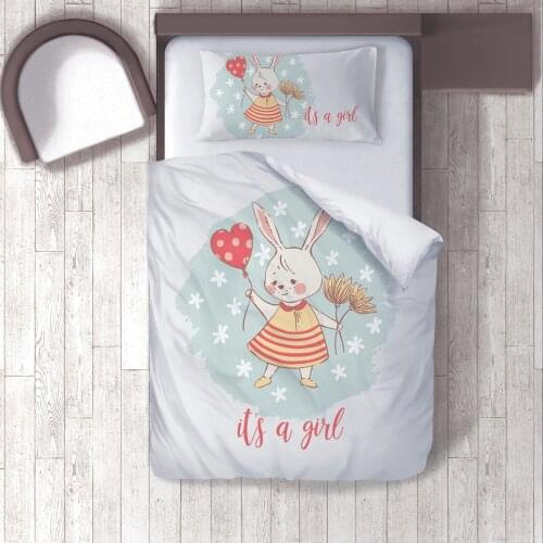 Duvet Cover Set Bedding Set Pillow Case for Baby and Kids Room 3D Printed Gray Girl Rabbit Pattern 263