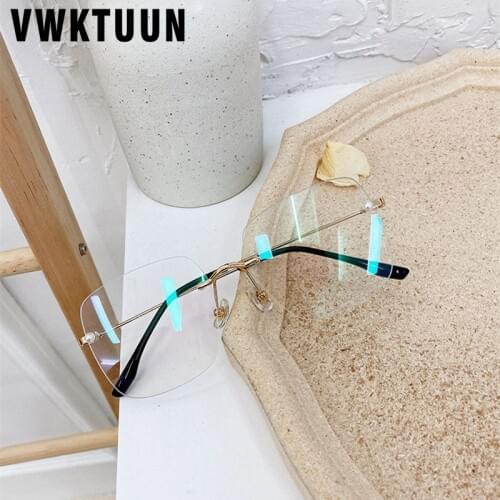 VWKTUUN Square Glasses Frames Women Myopia Glasses 2020 Transparent Blue Light Blocking Glasses Rimless Reading Computer Glasses