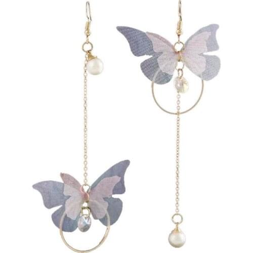 Fashion Punk Asymmetric Bowknot Tassel Pearl Earrings for 2021 Female Statement Ear Jewelry