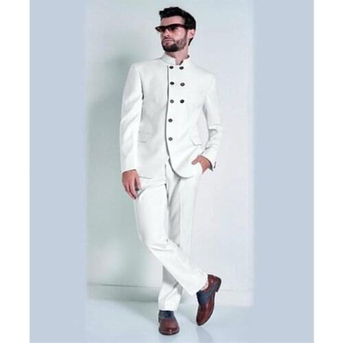 Mens suit white collar jacket + pants mens suit tailor making groom party party mens suits