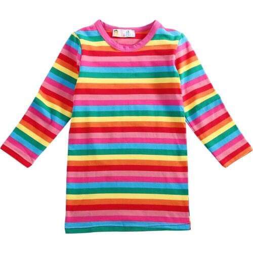 Fancy Rainbow 2-7 Years Toddler Baby Girl Dresses Spring Kids Clothes Long Sleeve Outfit
