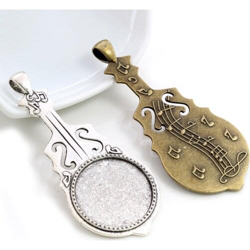 New Fashion 5pcs 25mm Inner Size Antique Silver Plated Bronze Violin Cabochon Base Setting Charms Pendant