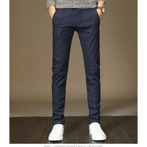 2021 New winter Fleece Fluff Thicken warm Casual Pants men Business Straight Elastic Thick Plaid cotton gray trousers male