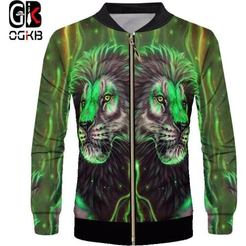OGKB 2018 New Novelty 3d Full Printed Green Lion King Jackets Cool Long Sleeve Coats Causal Sporty Tracksuit Streetwear Outwear