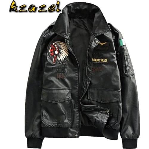 Air Force Pilot Mens Leather Jackets XXXL Plus Indian Embroidery Motorcycle Leather Jacket Coats US Style Overcoats Winter A259