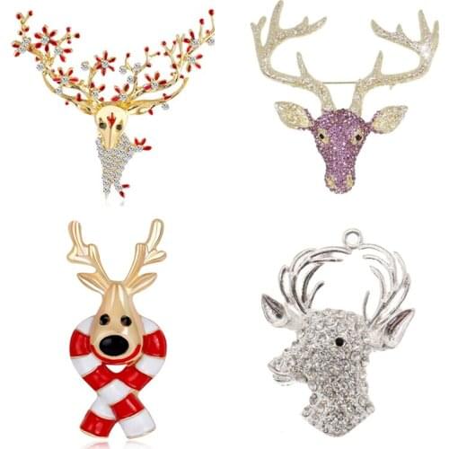 Custom 4 Styles Christmas Rhinestone Animal Brooches Crystal Reindeer Pin Brooches