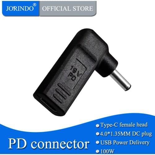 JORINDO Usb type c male to dc4.0*1.35MM plug Portable power supply PD fast charging converter,90 ° side bend design,5A