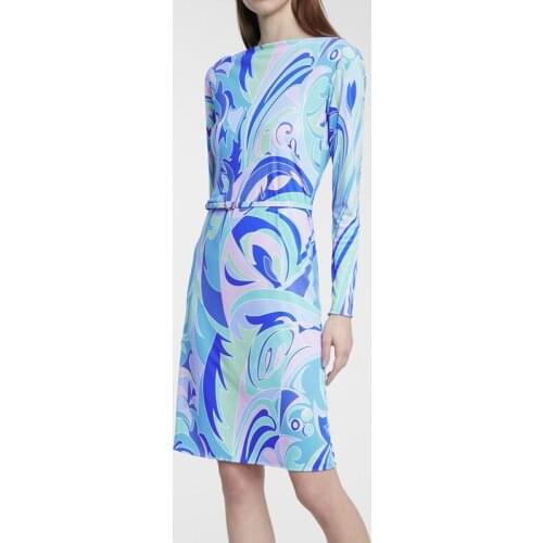 Luxury Paisley Print Women Dress Fashion O-Neck Long Sleeve Sheath Dresses D4191