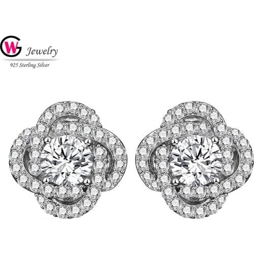 Sterling Silver Stud Earrings Flowers Cubic Zircon Elegant Earrings Luxury Design Earring For Women Anti-allerg