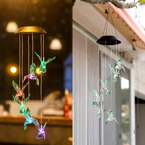 Solar Hummingbird Outdoor Wind Chimes Yard Garden Home Ornament Manual Wall Hanging Pendant Light Wind Chimes
