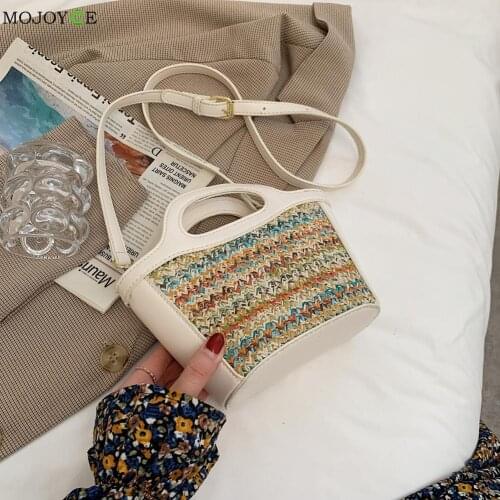 New Small Beach Handbags Women Summer Bags Fashion Women PU Woven Patchwork Small Shoulder Crossbody Messenger Bag