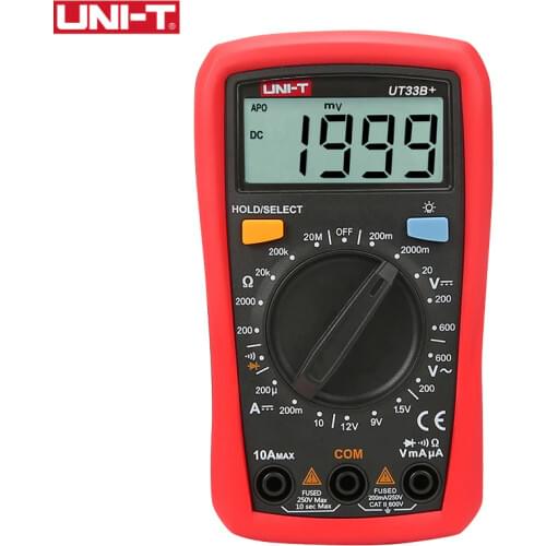 UNI-T UT33B+ Digital Multimeter Manual Range AC DC 200mV~600V Voltage Meter DC 10A Current Tester Resistance Meter