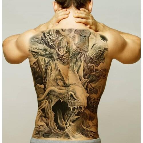 New super Large Black Group dragons Tattoos Men Women Waterproof Big faucet Temporary Tattoo Stickers Full Back Body Fake Tattoo