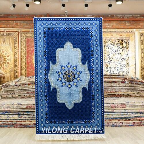 YILONG 3'x5' Blue silk oriental carpet hand knotted isfahan rug (TJ150A)