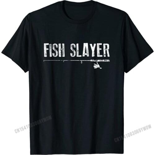 Funny Fishing Shirt Fish Slayer Fathers Day Gift Fitted Casual T Shirts Cotton Male Tops T Shirt Casual
