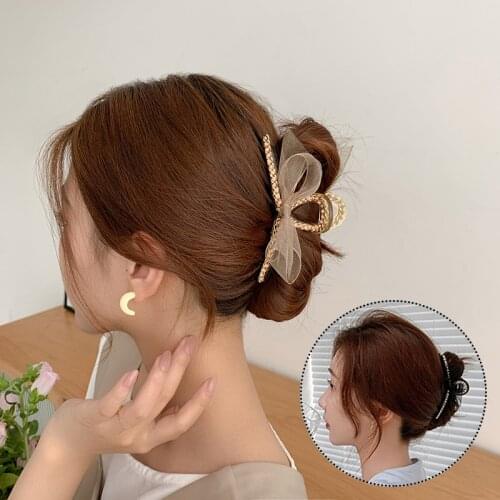 Korea Net Yarn Bow Gentle Fairy Rhinestone Catch Clip Korea Hair Accessories Hair Catch Clip Hairpin Shark Clip
