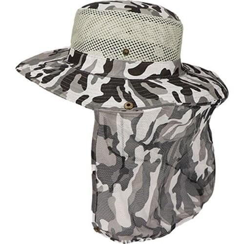 Camouflage Fishing Hat Wide Brim Mesh Fishing Cap Beach Hats Sun UV Protection Shade Hat for Outdoor Fishing Accessories