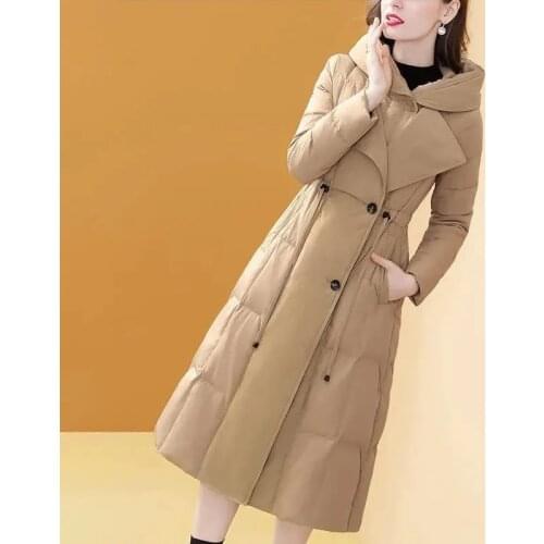 Fashion Waist Hooded Long Imitation Down Jacket Womens 2021 Wnter New Slim Jacket Women Winter Thick Warm Coat Female Parkas