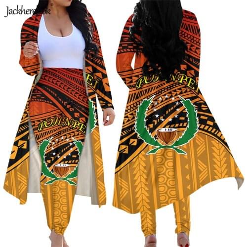 Jackherelook Gradient Pohnpei Polynesain Tribal Design Women Long Sleeves Open Front Cardigan Leggings High Waist Long Pants Set