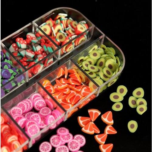 1 Box Nail Art 3D Fruit Tiny Slices DIY Decoration 12 Pattern Polymer Clay Nail Sticker Flakes Manicure Accessories