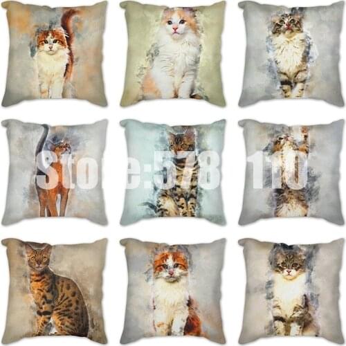 1Pcs Cat Animals Pattern Cushion Cover Throw Pillow Decorative Pillowcase Retro Sofa Pillow Case Home Decoration 45*45cm