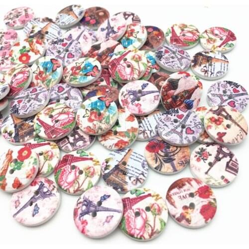 1000pcs 15mm Mixed Pair Tower Painted Wood Round Sewing Buttons 2-hole for Scrapbooking Embellishments