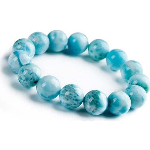 15mm Genuine Blue Natural Stone Bracelets For Women Men Powerful Stretch Healing Crystal Round Bead Natural Larimar Bracelet