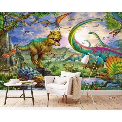 Beibehang Custom childrens kindergarten 3d wallpaper hand-painted rainforest Dinosaur Tyrannosaurus dragon wing mural wallpaper