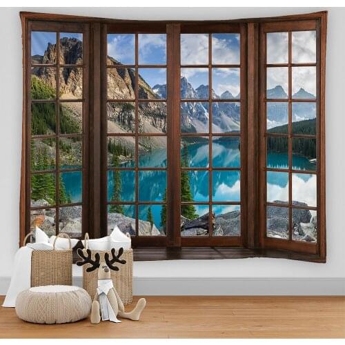3D window scenery decoration tapestry hippie wall bohemian style decoration tapestry bedroom dormitory wall Tapestries