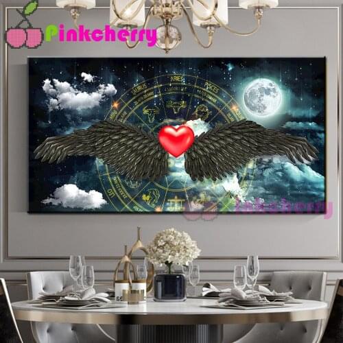 5D diamond embroidery Night moon seascape diamond painting Heart wings full square mosaic Twelve constellations rhinestone k1650