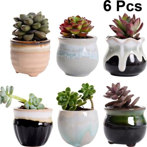 6Pcs Succulent Plant Pot Creative Ceramic Flower Pot Variable Flow Glaze For Home Room Office Seedsplant Plant Pot Without Plant