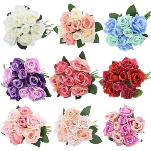 9Pcs/Bouquet Mix 7cm 4cm Artificial Rose Flower Bouquet Bride Wedding Flowers Party Flores Arragement Wedding Home Decoration