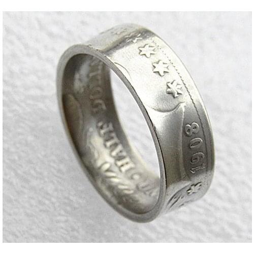 90% Silver US 1908 Barber Half Dollar Coin Ring Shiny Handcrafted US Size 7-14 Custommized Date