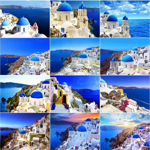 AZQSD Diamond Painting Town Mosaic Picture Of Rhinestones Diamond Embroidery Sale Landscape Full Square Drill Needlework