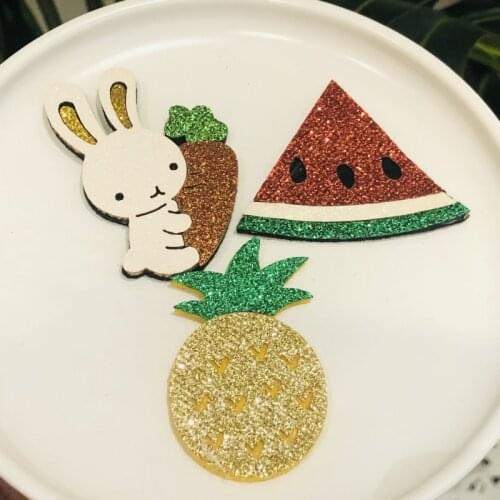 Wholesale 30Pcs/lot Animals Rabbit Fruit Bling Sequin Applique for DIY Headwear Hairpin Bow Decor Accessories Patches