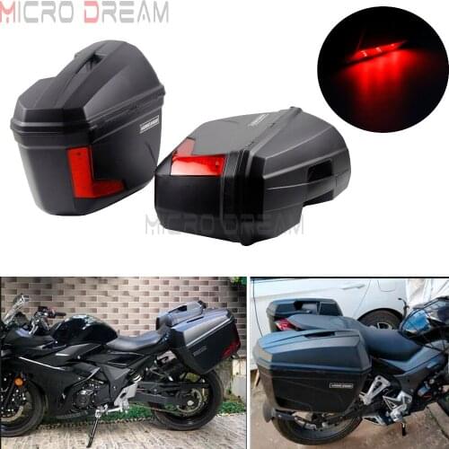 Motorcycle Luggage Side Box Hard Pannier Case w/LED Light Universal for Kawasaki Honda Yamaha Suzuki Fazer Rear Cargo Saddlebags