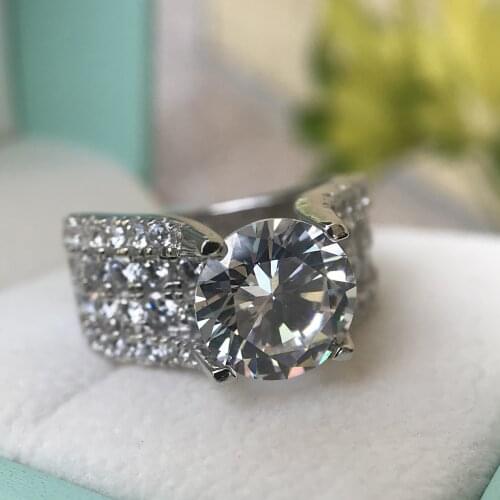 Shining Real 925 Sterling Silver Round Created Moissanite Gemstone Engagement Rings For Women Fine Jewelry