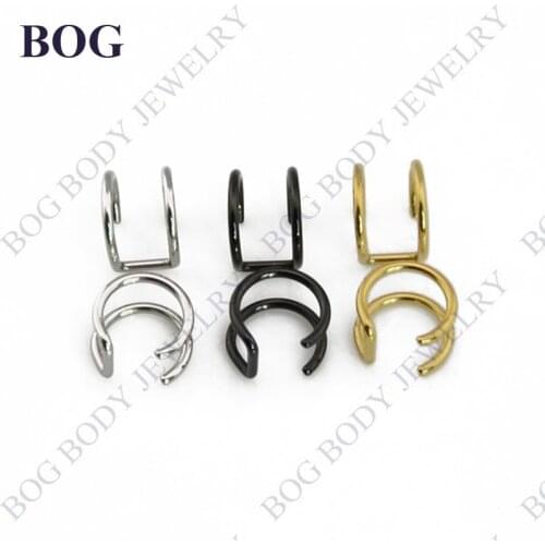 BOG-Lot 3Pairs 16g Stainless Steel 2 Row Cirle Helix Fake Cartilage Clip on Ear Cuff Wrap Earring Non Pierced Earring