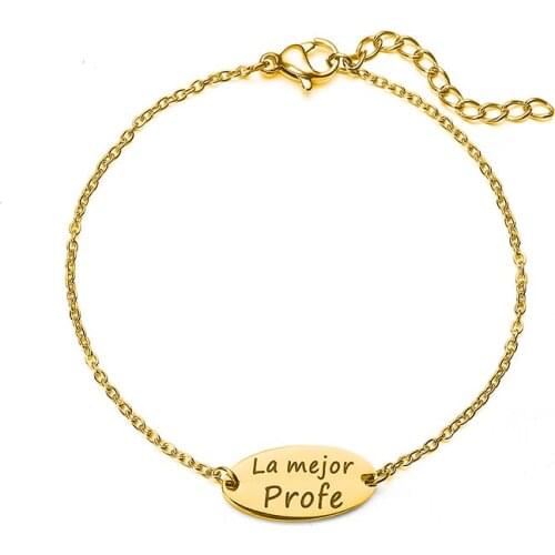 Engraved La mejor Profe Bracelet Student Personalized Gift for Best Professor Teacher Pulsera Mujer Jewelry Teachers' Day Bijoux