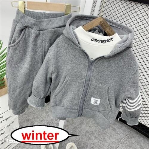 Kids Clothes Boys Autumn Winter Sports Suit Boys Set Tracksuits Children Clothing Set 3pcs Plush Coat +T-Shirts+Pants Causal