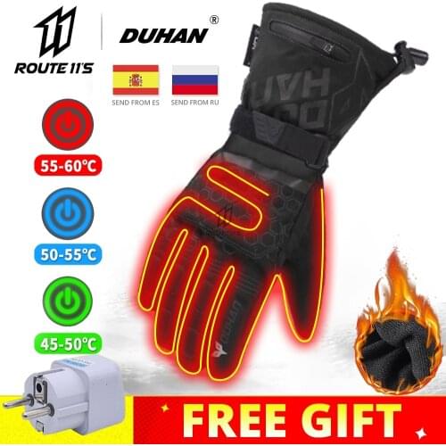 DUHAN Heated Gloves With Battery Powered Winter Outdoor Thermal Motorcycle Riding Gloves Waterproof keep Warm Moto Guantes