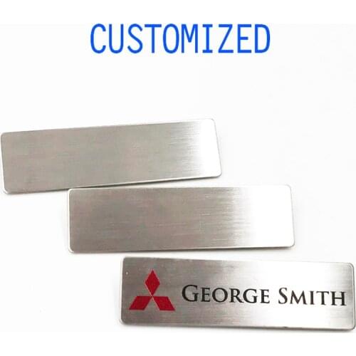 Customized Personalized Brushed stainless steel Name Tags With Pin Logo With Name ID Badge Custom Engraved 7x2cm Low Price