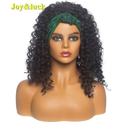 Joy&luck Fluffy Headband Wig Synthetic Turban Wig for African Women Kinky Culry Head Wig