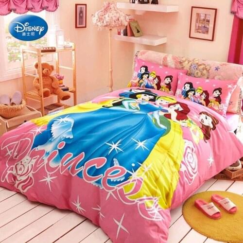 Disney Cinderella Princess Mermaid Design Bedding Set Pink Duvet Quilt Cover Pillowcase Sheet Girl Bedroom Decoration Home Spin
