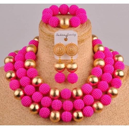 Pretty Fuchsia Pink Costume Necklace African Jewelry Set FZZ82-02